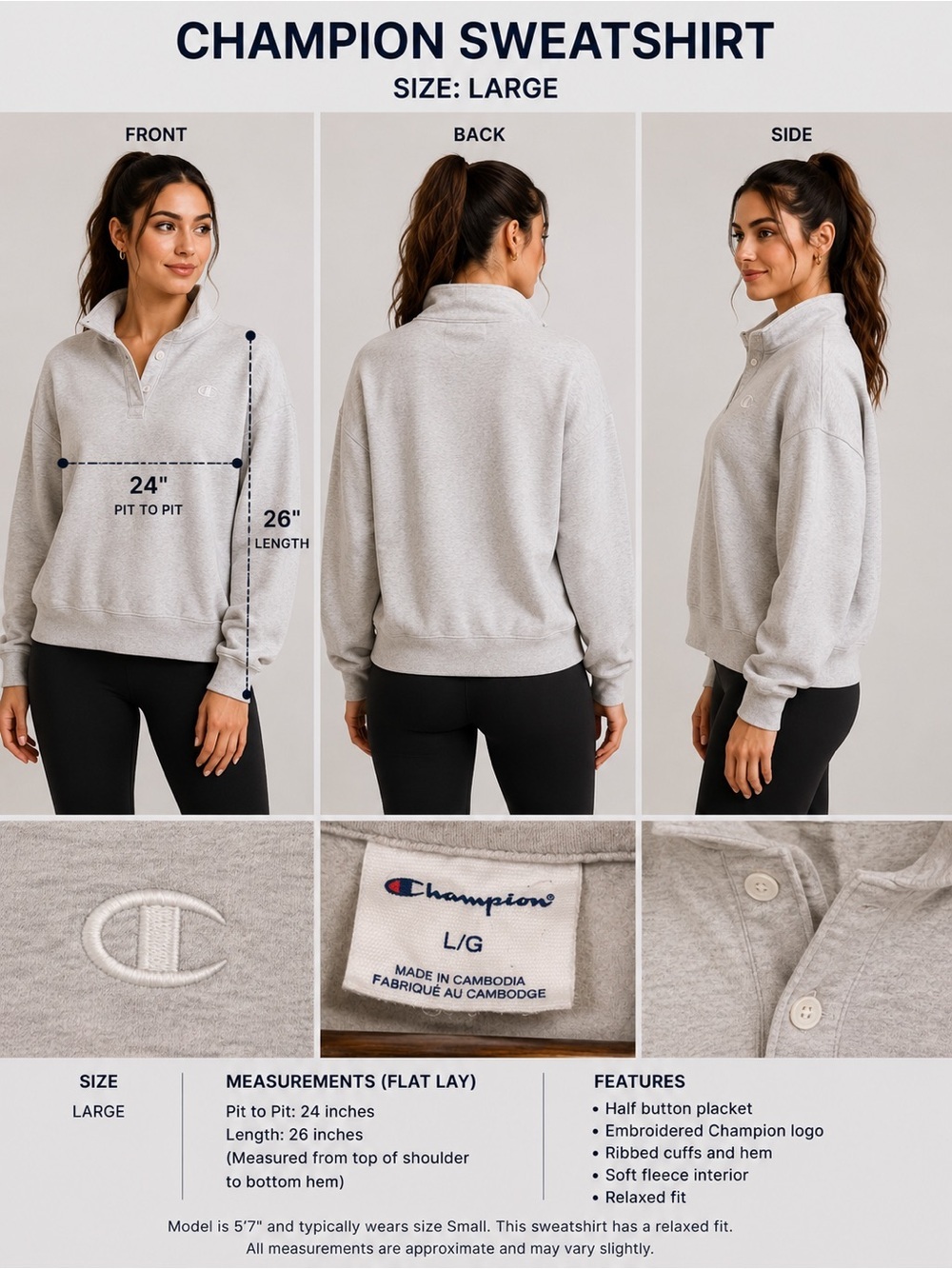 Champion Light Gray Half-Button Pullover Sweatshirt